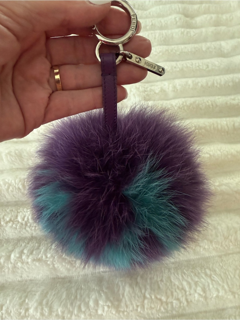 Fendi Purple & Teal Fur Pom Keychain - Picture 3 of 4